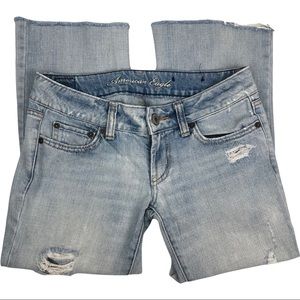 American Eagle Favorite Boyfriend, Distressed Jeans, Light Wash, Raw Hem